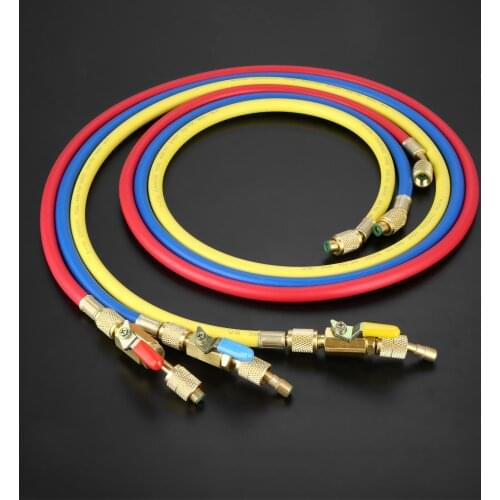 60inch HVAC 1/4" SAE 600PSI Charging Hoses Set ball With Shut For Valve AC Refrigerant Permutation R134a R22 Mayitr 150cm