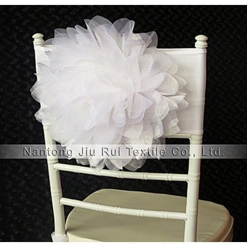Very Popular 70pcs White Charming Organza Flower Chair Sash Flower Chair Band for Wedding Decoration Party Use