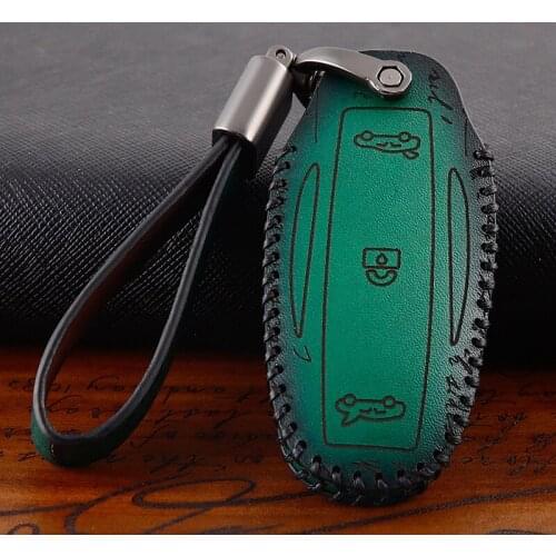 Car Accessories Genuine Leather Car Auto Remote Key Case Cover Holder Skin Shell for Tesla Model S Model X Model 3