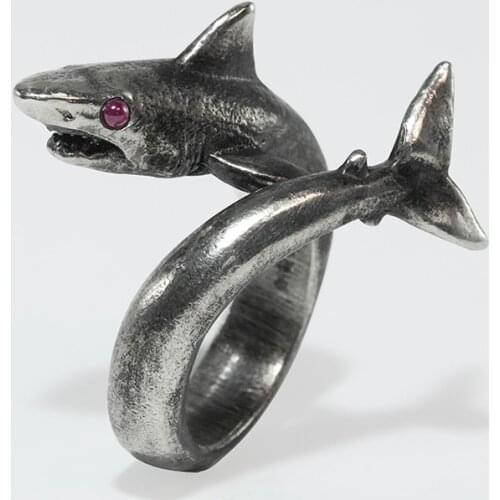 BEM HI BEN MensWomen' shark simple ocean open ring 925 sterling silver Original design Hand made Ins Trend customized engraving