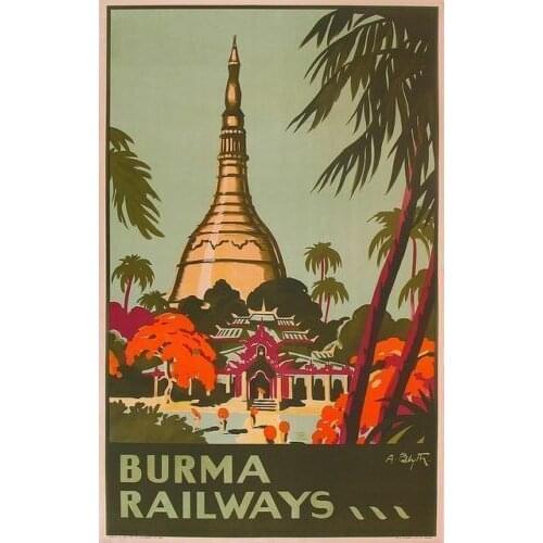 BURMA RAILWAYS VINTAGE TRAVEL METAL TIN SIGN POSTER WALL PLAQUE