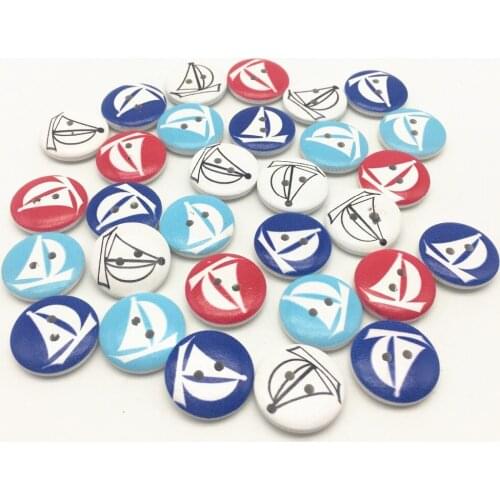 100pcs 20mm Sailing Boat Painted Wood Buttons Round 2-Hole Sea Life Wooden Sewing Button For Scrapbooking Cardmaking
