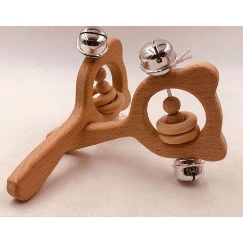 Baby Toys Beech Wood Bear Hand Teething Wooden Ring Can Chew Beads Baby Rattles Play Gym Montessori Stroller Toys