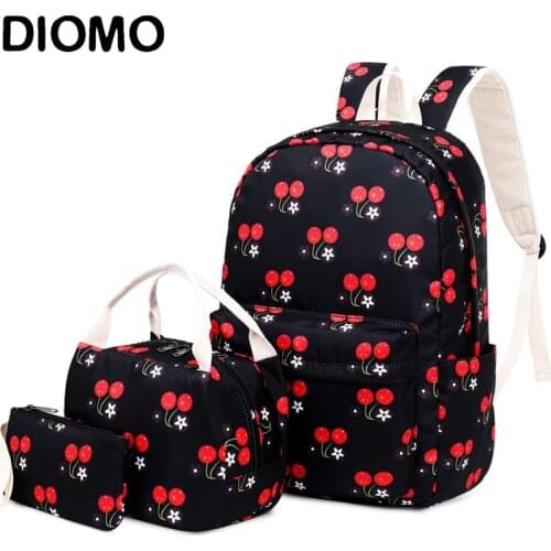 DIOMO New Student Style Bag Set 3 Pieces Ethnic Style Printing Kids School Bag Teenagers Travel Casual Three-pieces Backpack