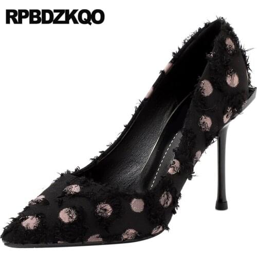 Designer polka dot modern shoes high heels 3 inch 2019 women pumps thin size 4 34 ladies scarpin sexy elegant pointed toe black