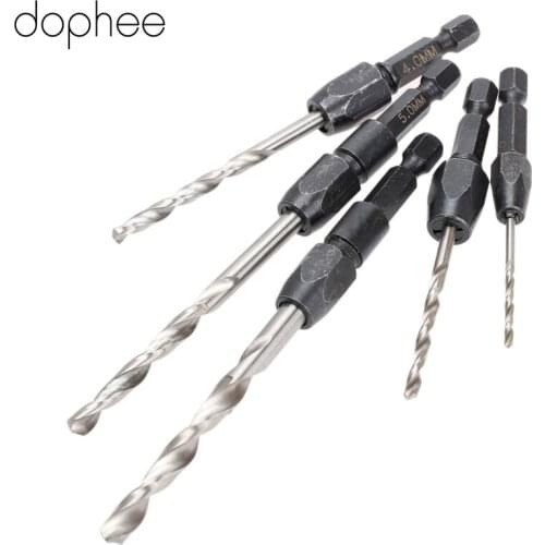 Dophee 5pcs Change Twist Drill Bits Set Hex Shank High Speed Steel Wood Cutter Reamer Bits Hole Saw Tools 2mm/3.2mm/4mm/5mm/6mm