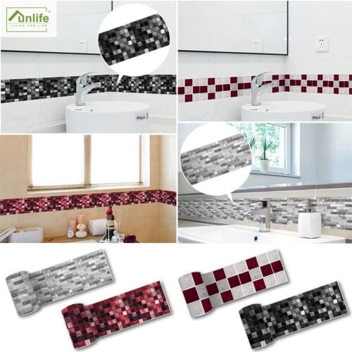 Funlife® Black Mosaic Wall Border Wall Sticker Tile Stickers Waterproof Self-Adhesive Peel and Stick Home Decor Kitchen Bathroom