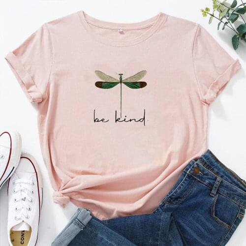 Be Kind Dragonfly Womens T Shirt Tops Fashion Harajuku Casual Short Sleeve Camisetas Mujer O-neck Cotton Loose T-shirt Women