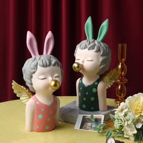 Nordic Resin head Golden Cute woman bubble gum Decoration Household living room arrangement Creative Resin little angel Decorati
