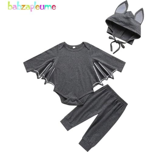 Halloween Costume Spring Fall Newborn Baby Boys Clothes Cotton Long Sleee Cotton Bodysuit+Pants+Hats Infant Clothing Sets 1934-1