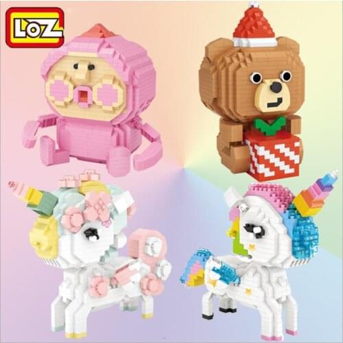 LOZ Qute diamond mini Micro block unicorn Rainbow bear Anime cute building blocks christmas Action Figures Toy for Children 9251