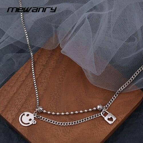 Mewanry 925 Sterling Silver Necklace for Women Fashion Vintage Party Love Lock Smiley Pendant Jewelry Birthday Gifts Wholesale