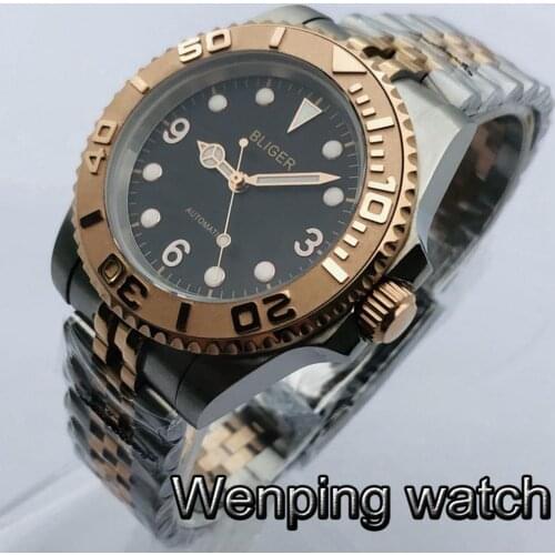 Bliger 40mm Mens New Top Mechanical Watch Rose Gold Silver Case Sapphire Crystal Ceramic Bezel NH35 Movement Automatic Watch