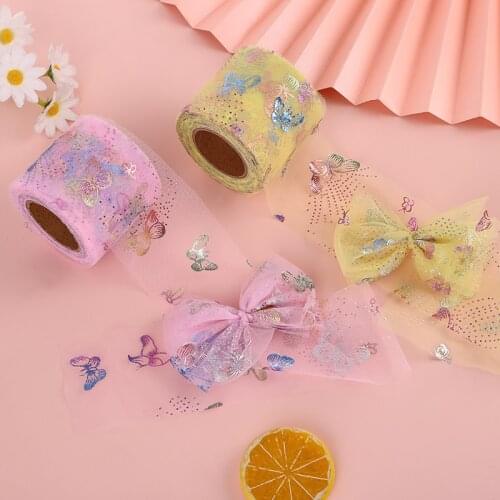 6cm 8cm 25Yards Soft Tulle Butterfly Printed Mesh Fabric DIY Gauze Tutu Skirt Bow Hairbands Clips Wedding Birthday Decoration