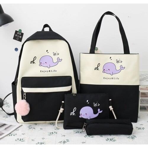 4 Piece Set Kawaii Women Backpack Nylon Student Book bag School Bags For Teenage Girls 2021 Cute Kids Schoolbag Travel Rucksack