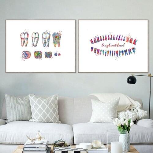 Wall Art Posters Canvas Print Painting Nordic Water color Teeth Surgical Instrument Modular Picture For Medical Education Office