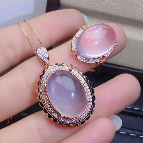 Real Natural Rose Quartz jewelry set Natural Real Rose Quartz 925 sterling silver 1pc pendant,1pc ring