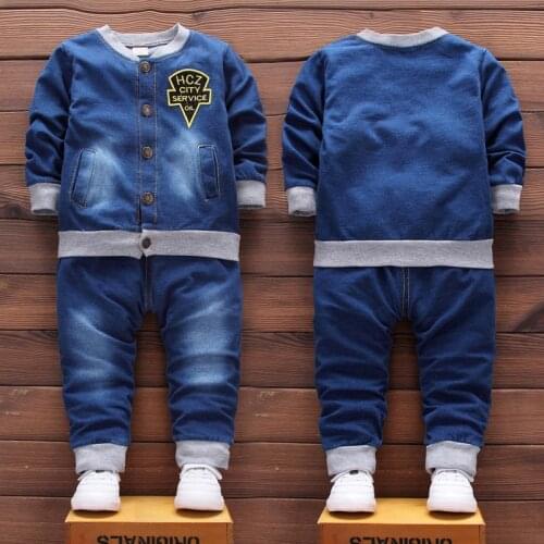 Baby boy clothes new denim clothes two-piece baby casual letter printed denim clothes baby boy clothes denim cardigan suit