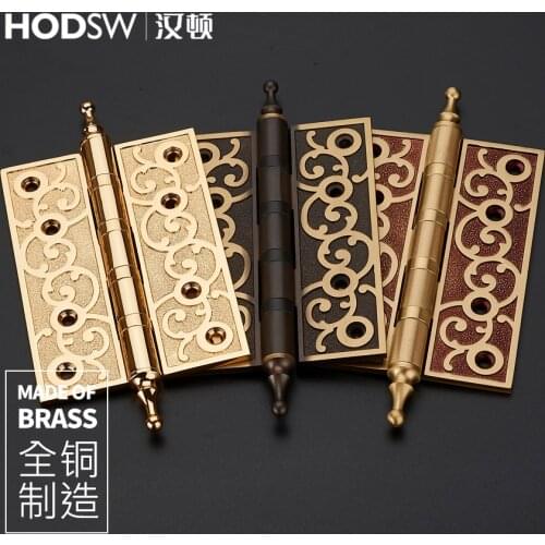 One Piece European Brass Thick Bearing Hinges 4INCH, 5INCH Wood Door Black Gold Mute Hinges With Screws