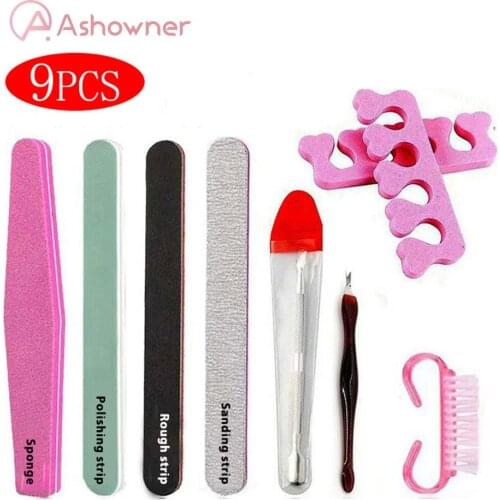 9pc Professional nail file Art Sand Files Buffer Sponge Block Cuticle Pusher Gel Polish Set Manicure Tools for nails accessories