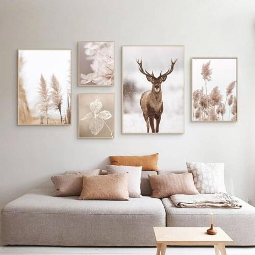 Prints Thatch Reed Wildflowers Posters Autumn Nature Landscape Paintings Nordic Living Room Wall Art Canvas Pictures Home Decor