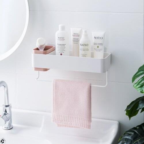 Bathroom Shelf Wall Mounted Shampoo Shower Shelves Holder Kitchen Storage Rack Organizer Towel Bar Shower Bottle Holder