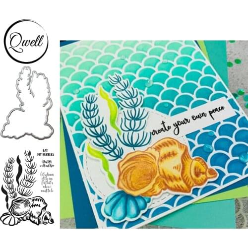 QWELL Seaweed Metal Cutting Dies With Clear Silicone Stamps Set Shell Craft Paper Cards DIY Scrapbooking Making Template 2020