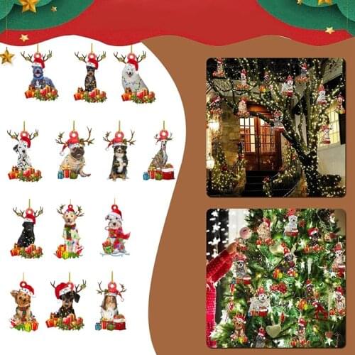 Christmas Wood Pendant Dog Resin Wooden Sign Pendant Home Christmas Tree Holiday Decoration Wooden Tag