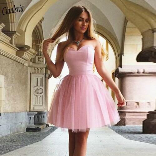 Pink Sweetheart Sleeveless Tulle Skirt Mini Short Homecoming Dresses Lace Up Back Simple Cocktail Graduation Dress