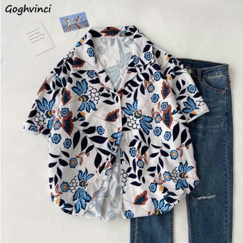 Shirts Women Single Breasted Turn-down Collar All-match Cartoon-print Sweet Retro Short Sleeve Blouses Summer Ulzzang Mujer Tops