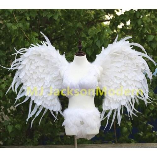 Sexy handmade white ANGEL wings with Bright diamond feather bra shorts cosplay costume Pure women Dance Wedding Party nice