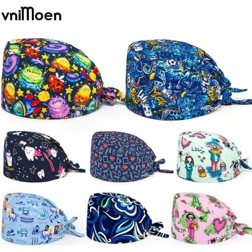 Scrubs hat print Scrub cap High Quality beauty salon Elastic work cap wholesale nursing cap research staff lab Scrub hat