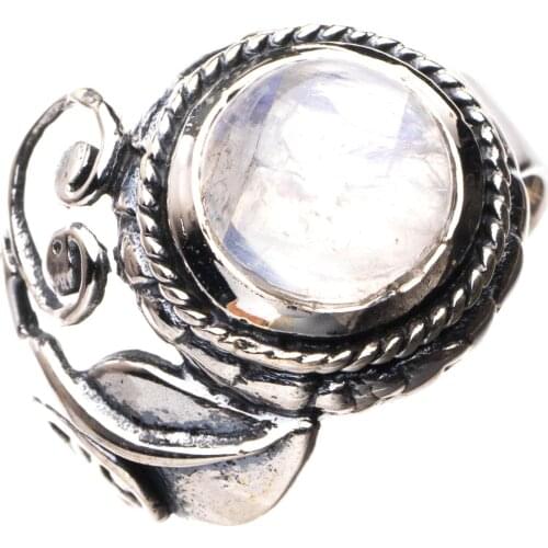 StarGems Natural Rainbow Moonstone Leaf Handmade 925 Sterling Silver Ring 7.5 E3275