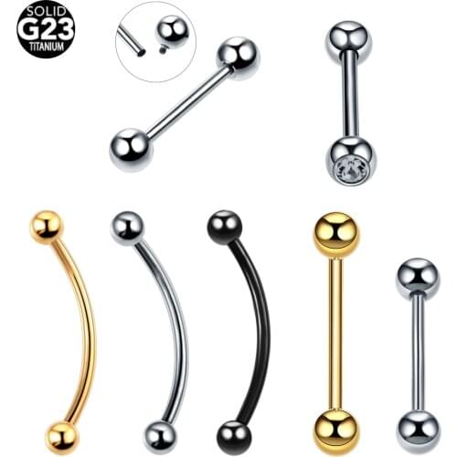 50pcs/lot 14G 16G G23 Titanium Tongue Ring Barbells Ear Piercing Transverse Lobe Nipple Shield Cartilage Earrings Body Piercings