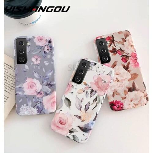 Vintage Flower Phone Case For Samsung S21 S20 FE Note 20 Ultra A51 A71 A12 A32 A42 A52 A72 5G A21S Soft IMD Full Body Back Cover