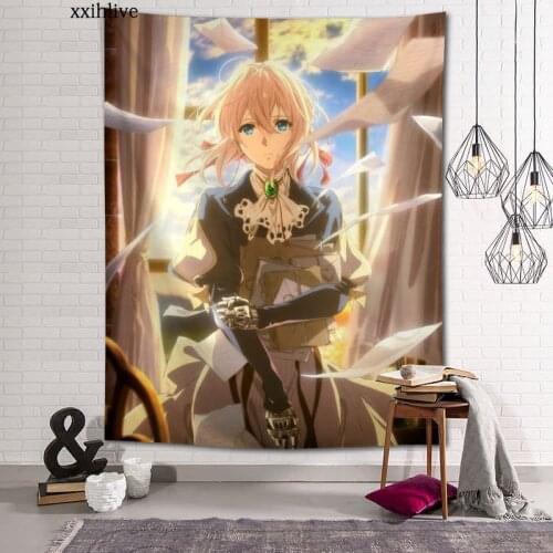 Custom Violet Evergarden Hanging Fabric Background Wall Covering Home Decoration Blanket Tapestry Bedroom,Living Room Wall Decor