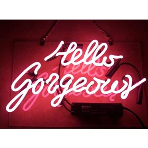 Hello Gorgeous Real Glass Handmade Neon Wall Signs for Room Decor Home Bedroom Girls Pub Hotel Beach Cocktail Recreational Game