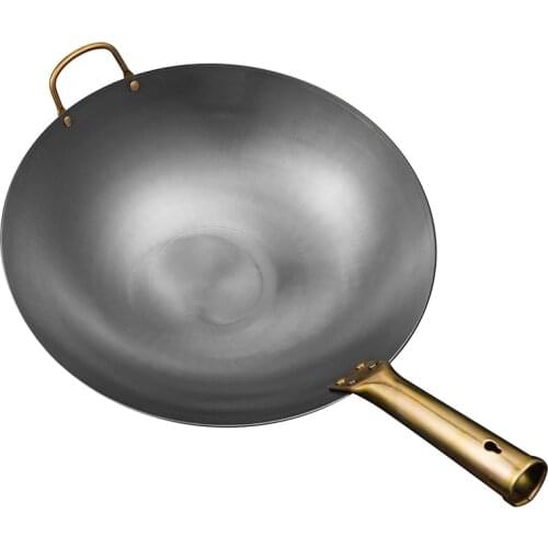 Konco Chinese Traditional Handmade Iron Wok Household Uncoated Iron Pan Gas and Induction Cooker General Pot Kitchen Cookware