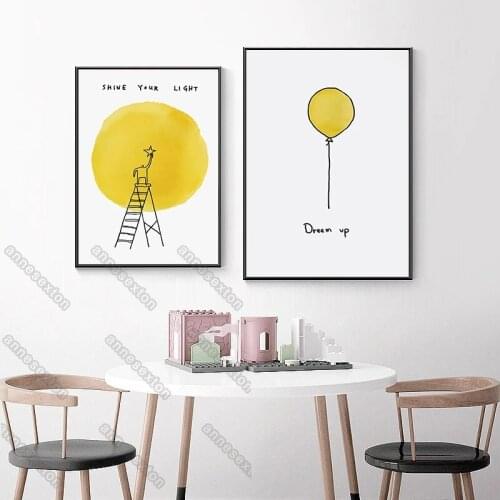 Yellow Banana and Balloons Cartoon Sun Moon Quota Life Will Get Better Modern Canvas Painting Poster for Nursery Rooms Wall Deco