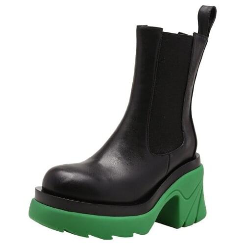 ZJVI Women 2021 Fashion Platform Genuine Leather PU Autumn Winter Ankle Boots 8cm high Heels Woman Ladies Shoes For Girls Black