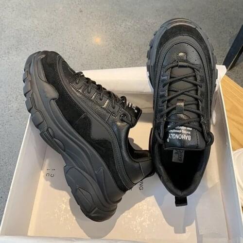 2021 Women Chunky Sneakers Spring Vulcanize Shoes Korean Fashion New Female Black White Platform Thick Sole Running Casual Shoe