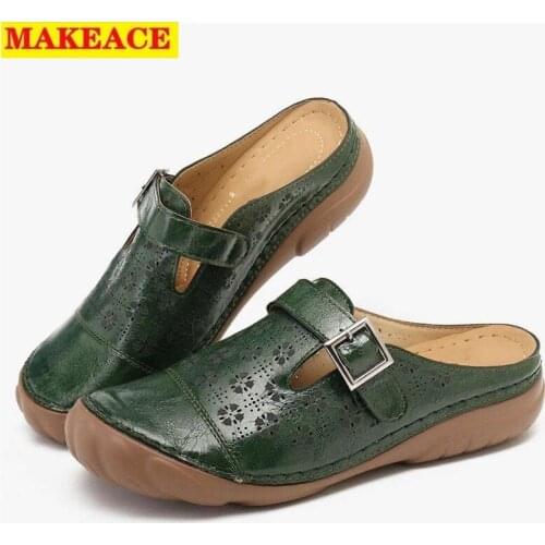 Womens Slippers Fashion Womens Shoes Baotou Wedge Mueller Shoes 2021 New Leather Platform Womens Cool Drag Casual Party Shoes