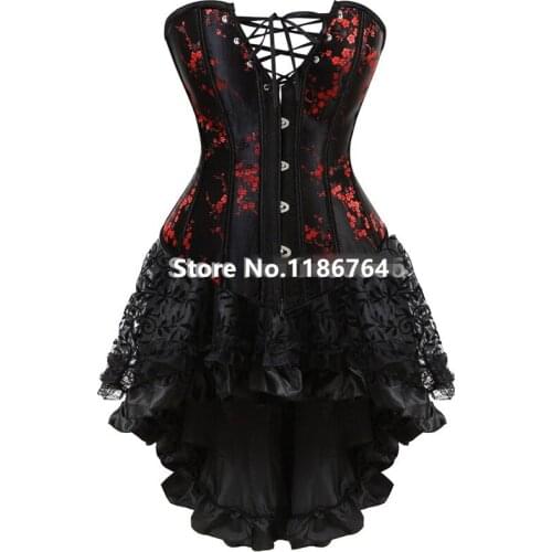 Sexy corsets dresses plus size costume overbust burlesque corset and skirt lingerie set tutu corselet victorian fashion red