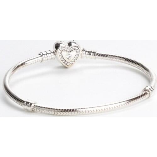 925 Sterling silver Forever Love Heart Lock Key pan Bracelet for Authentic DIY Jewelry Holiday Gift bangles