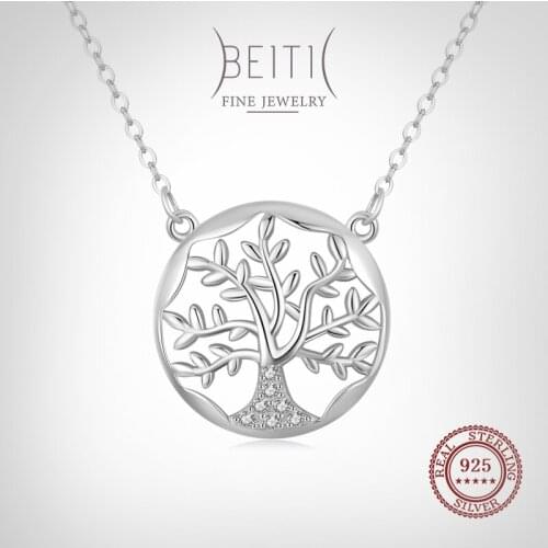 Beitil Round Vintage Round Tree Of Life Real 925 Sterling Silver Fashion Necklace For Fine Female Fashion Jewelry