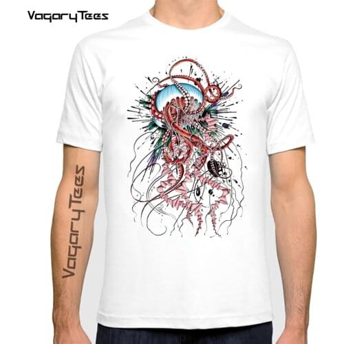 Vagarytees 2021 Summer Creative Tshirt Hipster Tops Fashion Octoship Design Men T-Shirt Funny Octopus Ship Printed Tshirts Tee
