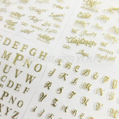 24Pcs Gold Foil Metallic English Letters Wishes Words Sticker Kit Copper Motive Power Letters Resin Decor Jewlery Making
