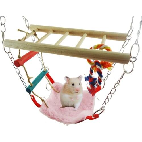 3pcs/set Small Animal Cage Toy Parrot Sugar Glider Hamster Hanging Ladder Hammock Drawbridge Set Wooden Climbing Playing Toys