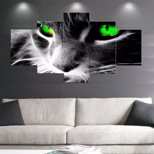 5 pcs Black White Green Eye Cat Canvas Print Painting wall Art pictures for bedroom living room cuadros decorative pictures