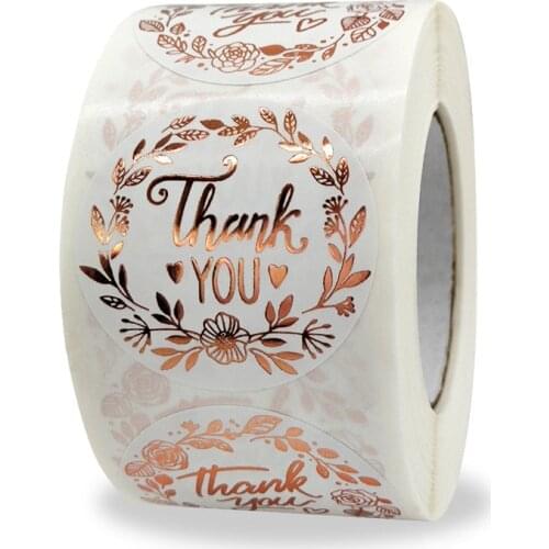 500Pcs Seal Labels 1" Rose Gold Foil Floral Thank You Stickers for Wedding Pretty Gift Cards Envelope Sealing Label Sticker